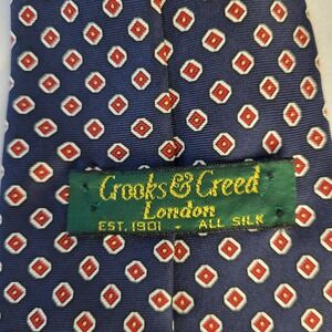 Crooks & Creed London 57" Mens Navy Red Dots Neck Tie 100% Silk